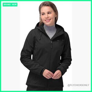 Fleece Lined Softshell Jacket, Windproof Hooded Coat for Outdoor Hiking